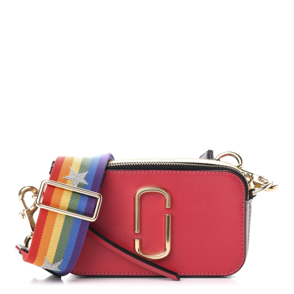 MARC JACOBS Snapshot Saffiano Rainbow Strap Color Block Camera Bag Purse Multi - Picture 1 of 10